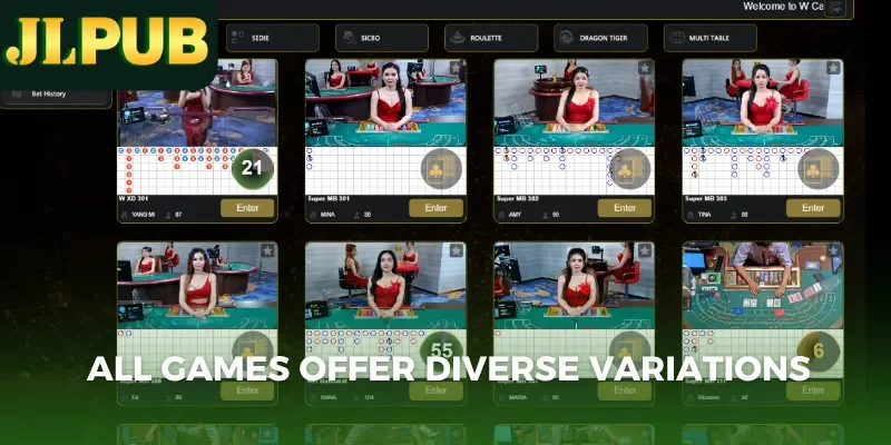 Jlpub Live Casino 3 All games offer diverse variations