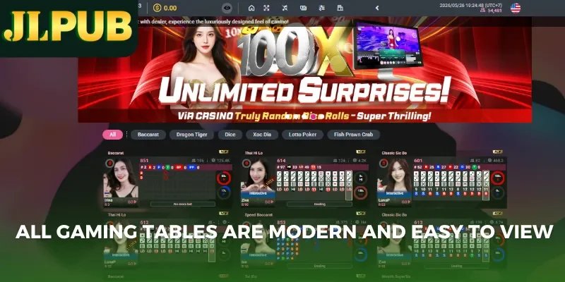 Jlpub Live Casino 2 All gaming tables are modern and easy to view
