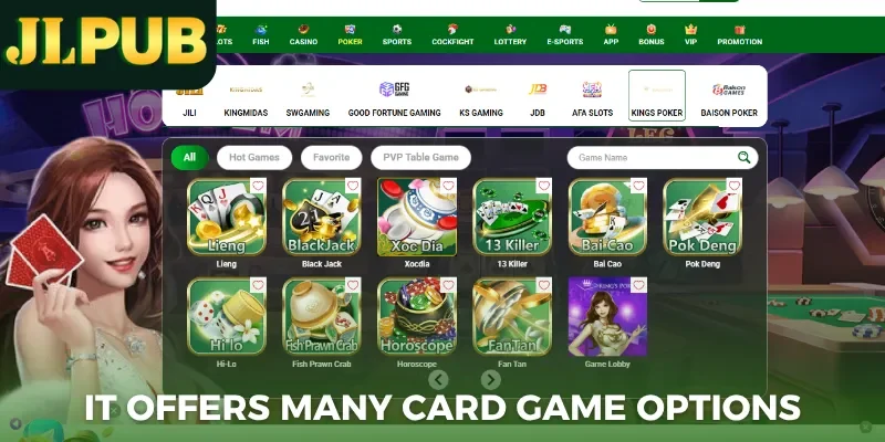 It offers many card game options