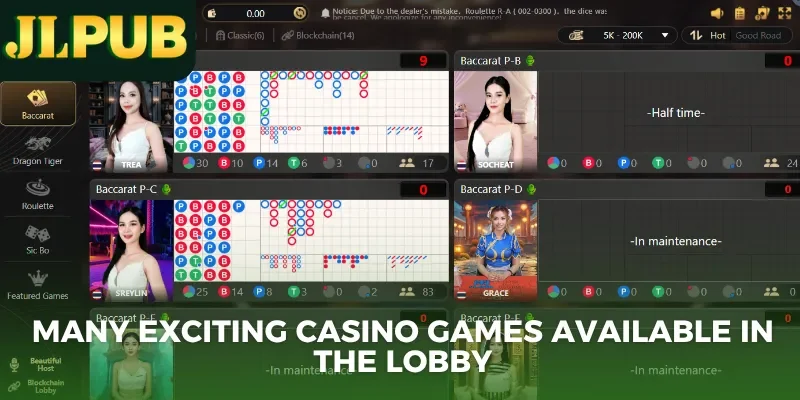 Jlpub Live Casino 4 Many exciting casino games available in the lobby