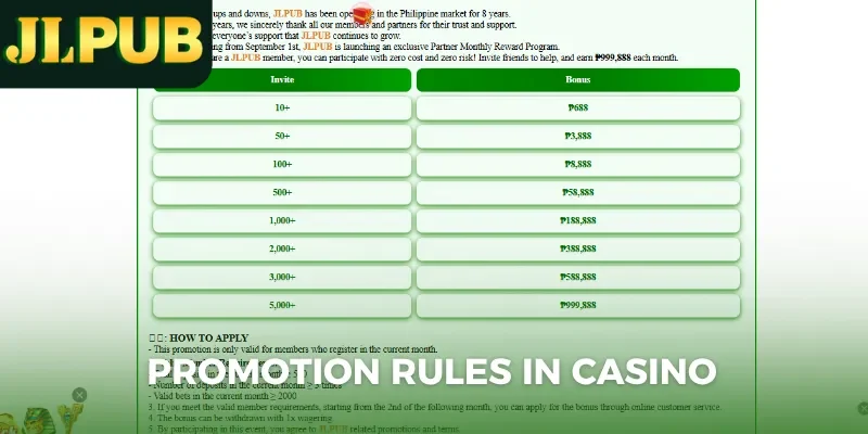 Promotion rules in casino