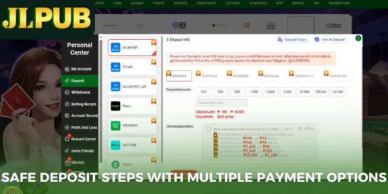 Safe deposit steps with multiple payment options
