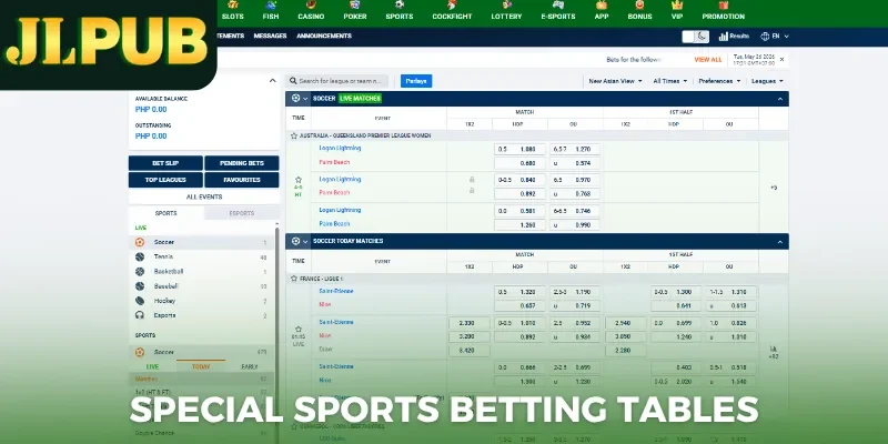 Special sports betting tables
